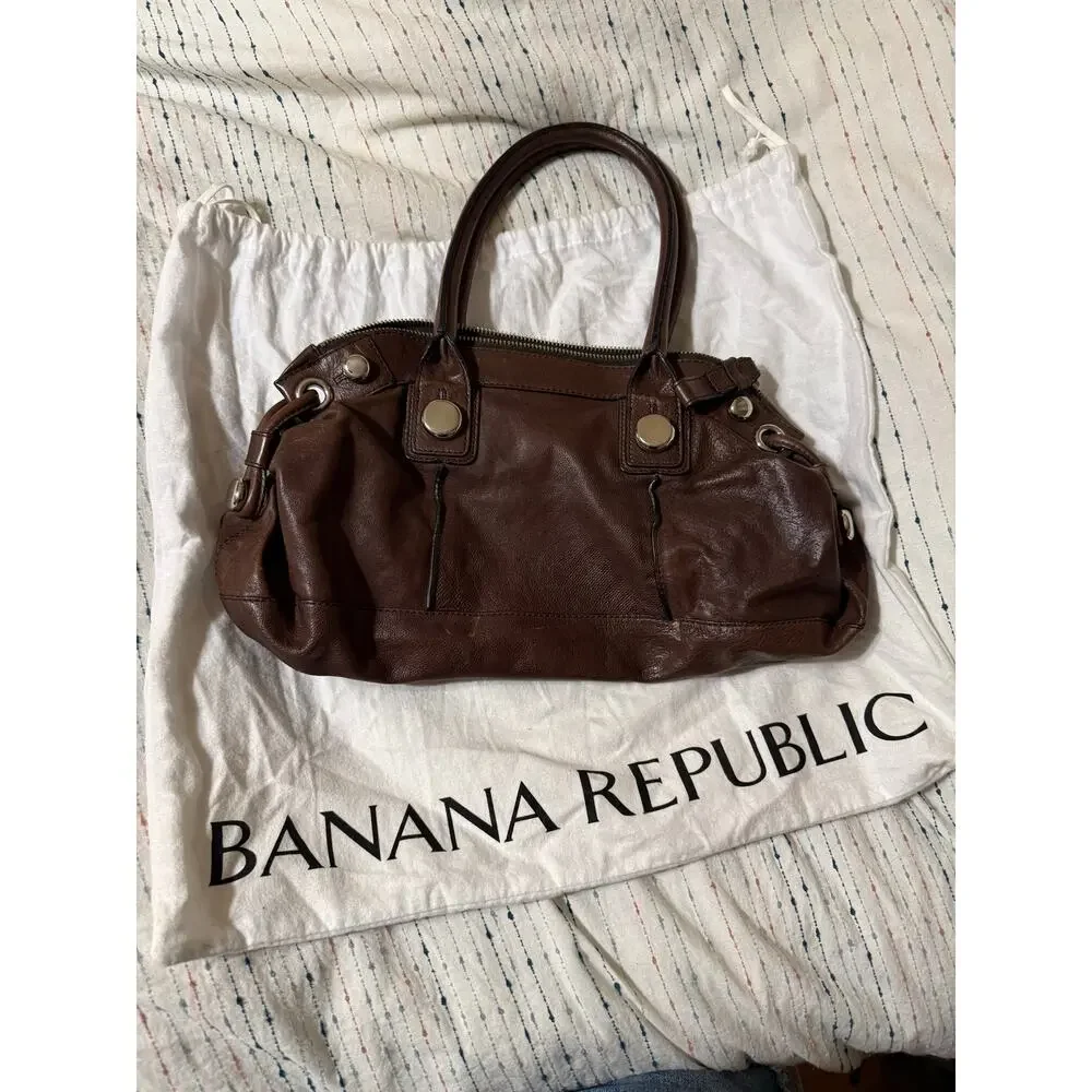 Banana Republic Vintage Brown Leather Shoulder Satchel Bag Purse w/ Dust Bag Y2K